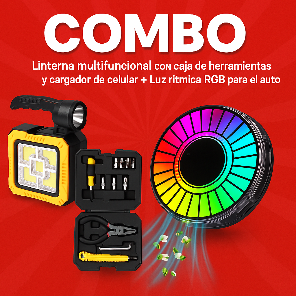 SUPER COMBO!! Linterna multifuncional + Luz ritmica rgb y disfusor de aroma
