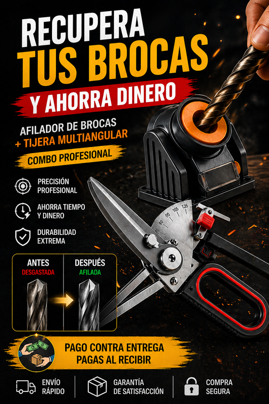 Combo Afilador de Brocas + Tijera Multiangular Profesional 2 en 1 | Precisión Total en Segundos