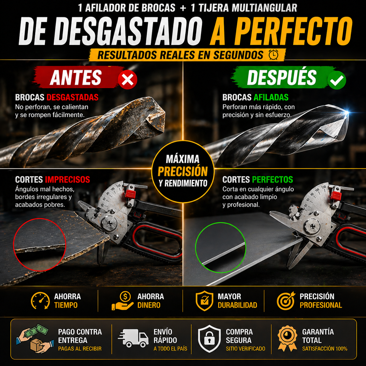 Combo Afilador de Brocas + Tijera Multiangular Profesional 2 en 1 | Precisión Total en Segundos